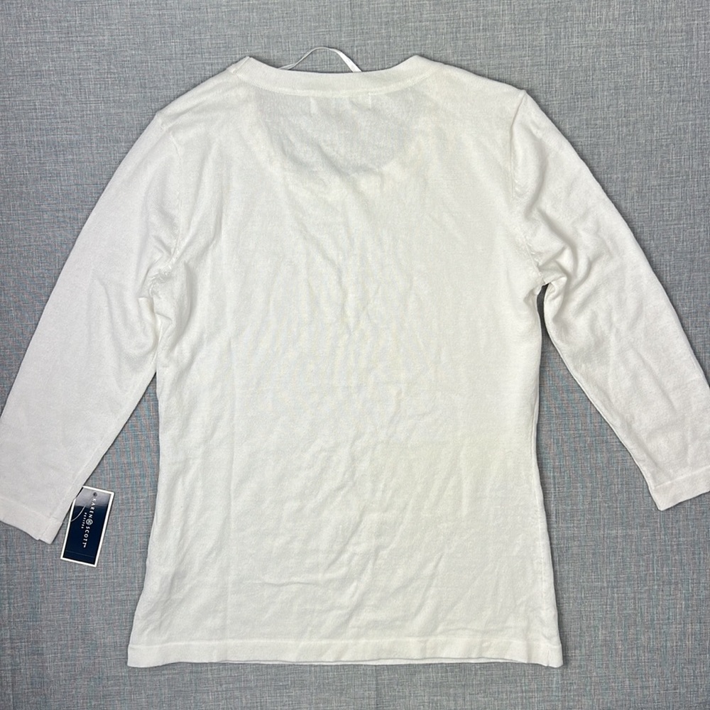 White Embellished Crewneck Sweater Petite Size Medium - Picture 5 of 5